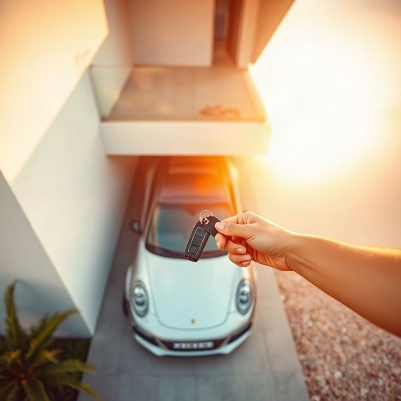 Entrega de chave de carro em porta residencial em Florianópolis ao entardecer